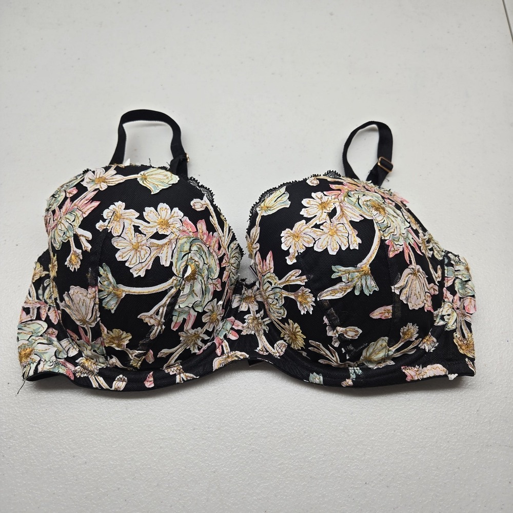 Victoria's Secret Women‎ Bra 34DD Black Multi Floral Dream Angels Balconette